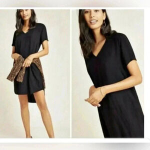 Anthropologie Cloth & Stone Vneck T-shirt Dress Hi Low Size M Black Goth Emo